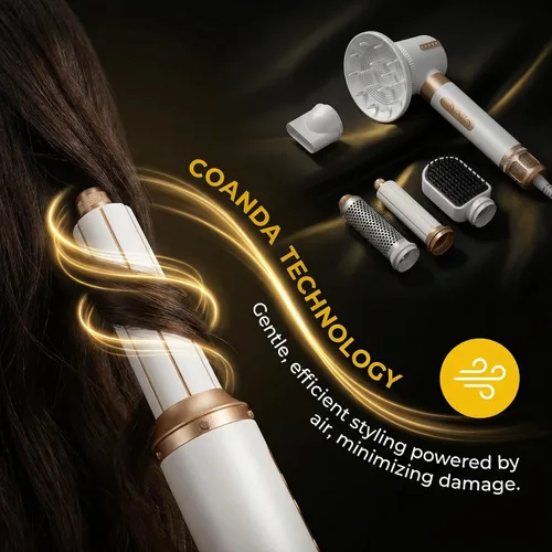 Vista 4 de Nora Styler Multi-Styler Pro 7 en 1, moldeador iónico de cabello de aire caliente para rizar, alisar, secar y dar volumen, herramienta profesional