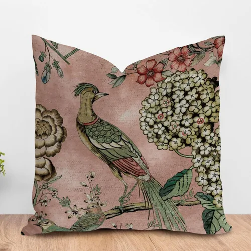 Vista 20 de ArogGeld Fundas de almohada de granja de camelia y pavo real, color rosa, rubor, chinoiserie, pájaro, blanco, lino, funda de cojín chinoiserie