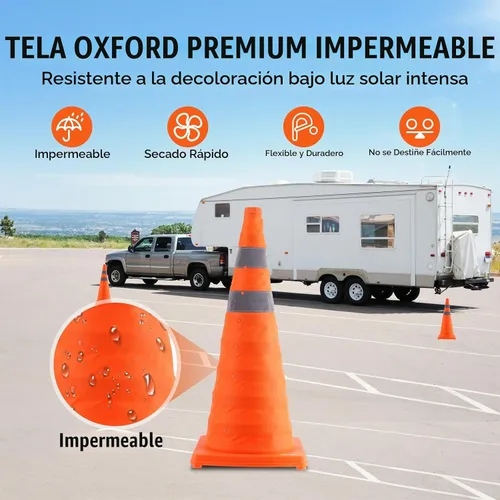 Vista 6 de VEVOR Conos de seguridad, paquete de 4 conos de tráfico plegables de 28 pulgadas, conos de construcción con collares reflectantes, base ancha y una