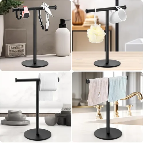 Vista 3 de Toallero de mano, toallero de baño negro mate, soporte para toallas de encimera, soporte de toalla en forma de T para baño y cocina, tamaño 11