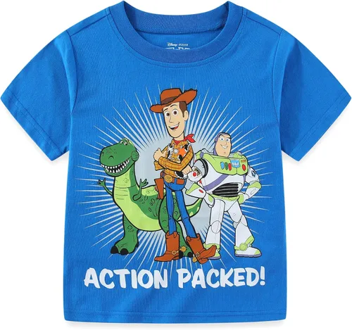 Vista 5 de Disney Toy Story Woody, Buzz and Rex - Camiseta de manga corta para niños, paquete de 4 unidades para niños pequeños