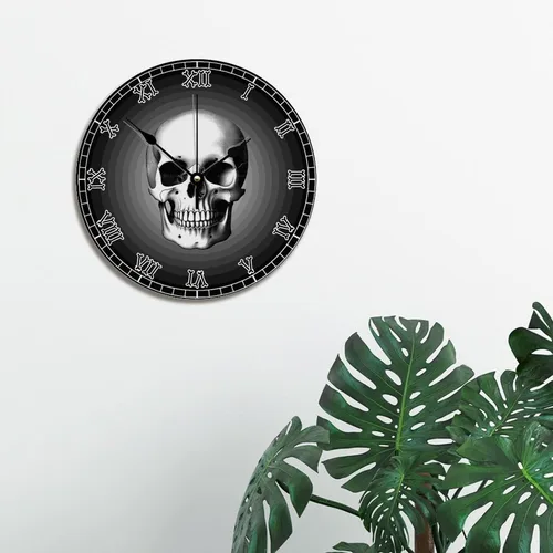 Vista 5 de ArogGeld Reloj de pared de esqueleto con huesos de calavera de 10 pulgadas, gótico, moderno, funciona con pilas, sin tictac, vintage, de madera