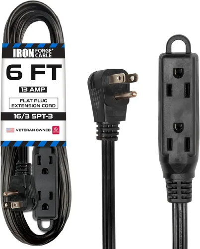 Vista 25 de IRON FORGE CABLE Cable de extensión de enchufe plano con 3 tomas, 0.91 m (3 pies) en color negro - Cable de extensión para interior con 3 tomas