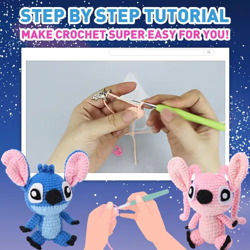 Vista 4 de ALODNY Kit de ganchillo para adultos, juego de ganchillo y tejer con hilo y videotutoriales paso a paso (Azul Rosa)