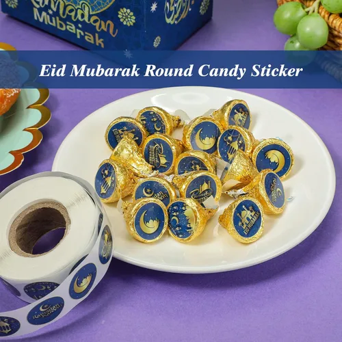 Vista 2 de Teling 600 calcomanías de caramelo Eid Mubarak, calcomanías de chocolate de Ramadán, Kareem de 0.75 pulgadas, mini etiquetas redondas para dulces