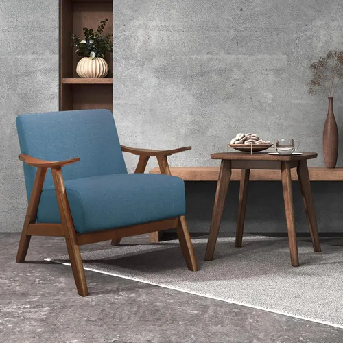 Vista 2 de Lexicon Silla de Acento Moderna de Mediados de Siglo con Marco de Madera Sólida en Acabado de Nogal, Sillón de Descanso con Brazos Tapizado