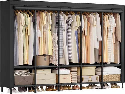 Vista 9 de SONGMICS Armario portátil, 51.2 pulgadas de gran capacidad, perchero para ropa, 0.984 in de diámetro, tubos de acero gruesos, organizador de ropa