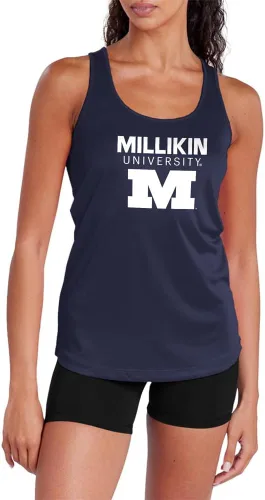 Vista 223 de Camiseta deportiva sin mangas oficial de NCAA Collegiate para mujer, con espalda cruzada, colección con logotipo primario