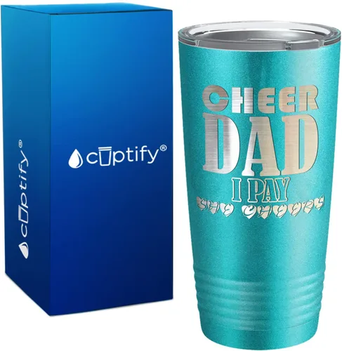 Vista 39 de Cheer Dad I Pay She Cheers - Vaso de acero inoxidable con tapa aislada, color negro