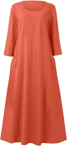 Vista 6 de Vestido largo de algodón sólido y manga corta para mujer de verano 2022, 0