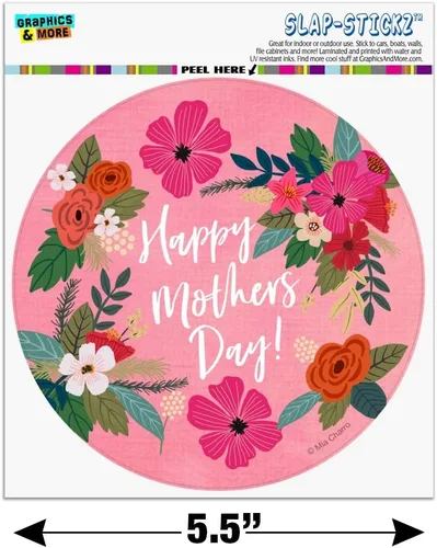 Vista 6 de GRAPHICS & MORE Happy Mother's Day Mom with Flowers Automotive Window Locker Circle Bumper Sticker