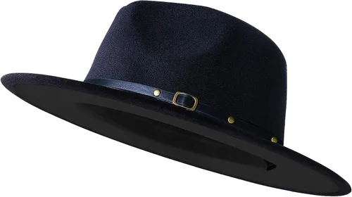 Vista 25 de Sombreros de ala ancha tipo Fedora para mujeres y hombres, sombrero de vestir de dos tonos, sombrero de fieltro tipo Panamá en dos tallas para Negro