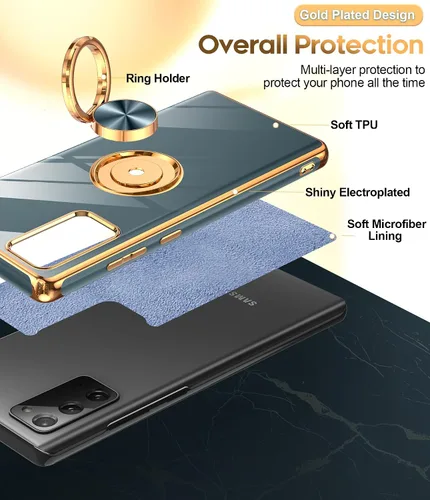 Vista 2 de LeYi Funda para Samsung Note 20: soporte de anillo giratorio de 360°, soporte magnético, chapado en oro rosa borde protector para Samsung Galaxy