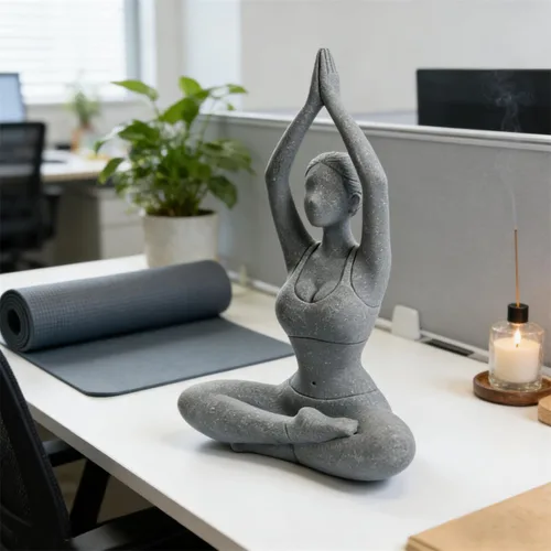 Vista 2 de livelyfish Estatua de dama de yoga, piedra arenisca, figura de yoga para meditación, figuras coleccionables para el hogar, estante del acuario