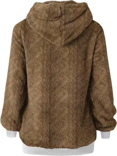 Vista 8 de Sudaderas con capucha para mujer con cremallera de gran tamaño, de forro polar, con estampado de moda, sin botones, con bolsillo, Rosado