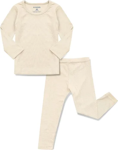 Vista 31 de AVAUMA Conjunto de pijama para bebés, niños y niñas, ajuste ceñido, con nervaduras, ropa de dormir para el estilo de vida diario Negro/Azul