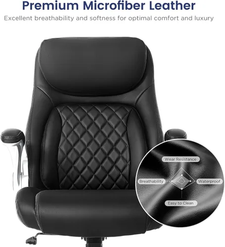 Vista 6 de Nouhaus Silla Ergonómica de Oficina de Cuero de Microfibra Premium, Soporte Lumbar Ajustable y Reposabrazos, Respaldo Alto, Cómodas Sillas