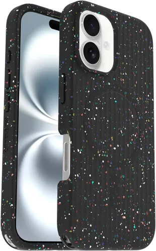 Vista 4 de OtterBox - Funda Core Series con MagSafe para iPhone 16 - Negro Carnival Night, diseño delgado de goma, acabado suave, bordes elevados