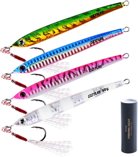 Vista 10 de Goture Fishing Jigs Saltwater 60g-200g with Assist Hook, Glow Vertical Jigs, Speed Fast Lead Jig Sea Fishing Jigging Spoon Lures for Tuna, Salmon