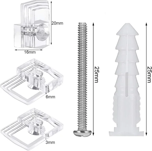 Vista 2 de 40 clips de plástico transparente para espejo de 1/8 pulgadas y 1/4 pulgadas, kit de montaje de espejo con tornillo y para pared