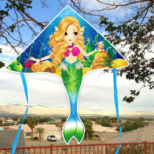 Vista 5 de Mint's Colorful Life Mermaid Kite for Girls & Kids, Easiest to Fly Delta Kite