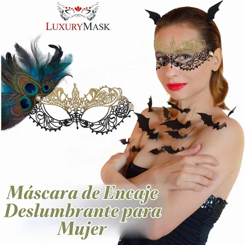 Vista 3 de Masquerade Mask For Women Lace Masquerade Mask for Masquerade Party, Proms, Venetian Party, Mardi Gras, Halloween & Cosplay Ana Bg Pluma de Pavo Real
