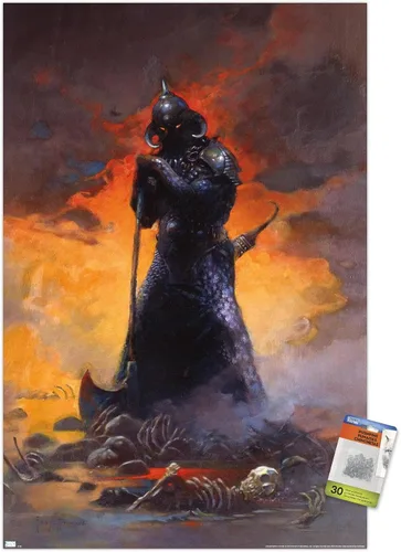 Vista 7 de Trends International Frank Frazetta - Póster de pared de Death Dealer 3, 14.72 x 22.37 pulgadas, paquete de póster premium y alfiler