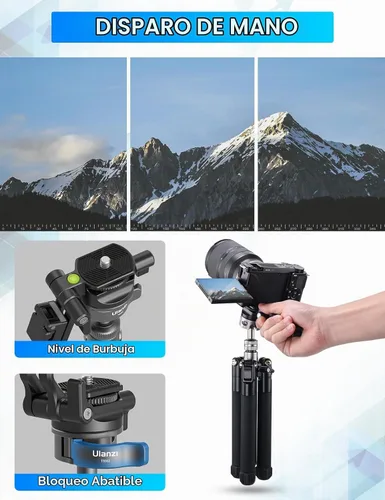 Vista 4 de ULANZI MT-63 Mini trípode para teléfono, 57" trípode de cámara extensible de aleación de aluminio portátil plegable con clip de teléfono 2 en 1