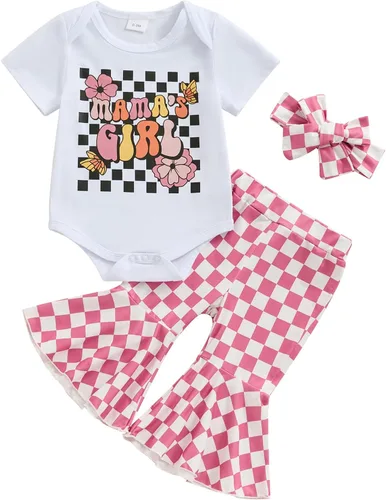Vista 135 de Sejardin Ropa de verano para bebé y niña, recién nacida, manga corta, con letras, mameluco elástico con diadema