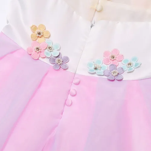 Vista 4 de QPANCY Vestidos de unicornio para niñas, trajes de concurso de princesa, diadema y ala a juego