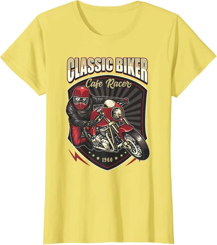 Vista 37 de Camiseta de motocicleta clásica Biker Cafe Racer para hombre, Negro, S