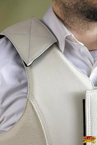 Vista 5 de HILASON Chaleco de seguridad para montar toros - Cuero protector marrón Chaleco de rodeo unisex para hombres y mujeres