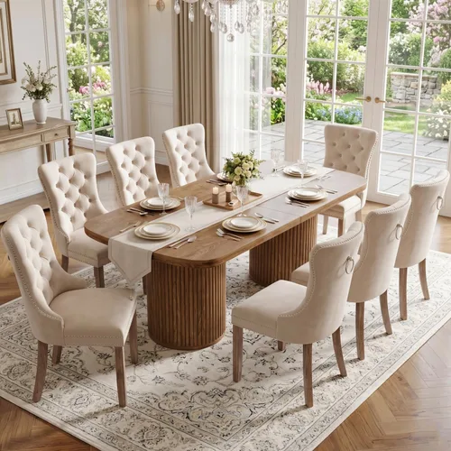 Vista 38 de Mesa de comedor extra larga de 78.7 pulgadas para 6-10 personas, mesa de cocina moderna con bases estriadas, mesa de comedor rectangular de granja