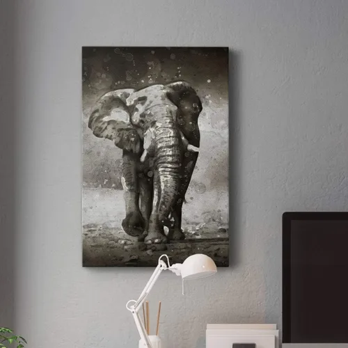 Vista 5 de Renditions Gallery Watercolor Elephant Gallery Wrapped Canvas Wall Art, 12x18, Black/White