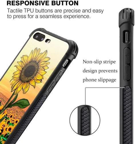Vista 4 de ZHEGAILIAN Funda para iPhone 7/8 Plus, protección de grado militar, esquinas a prueba de golpes, funda antiarañazos para iPhone 7/8 Plus, girasol
