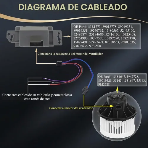 Vista 5 de Conector de Resistor del Motor del Ventilador de 3 Pines para 8e5h-19e624-a, 89018778, 89019351, 1581773, Compatible con Chevy, GMC Silverado