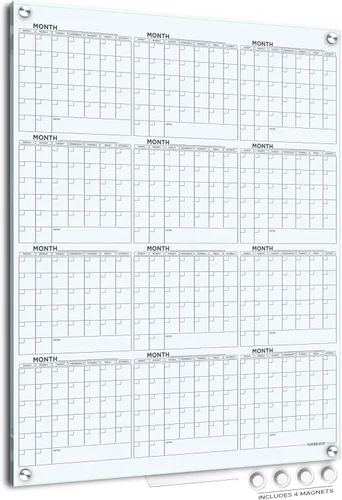 Vista 12 de Pizarra blanca magnética negra de vidrio de 34 x 46 pulgadas, calendario anual, pizarra blanca, calendario de borrado en seco para pared, pizarra