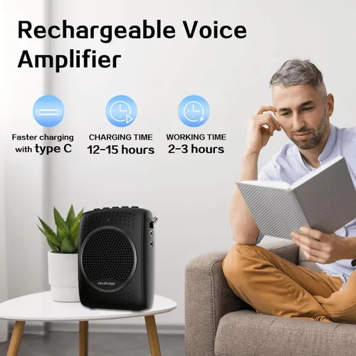 Vista 8 de Juego de micrófono y altavoz de amplificador de voz ultra portátil S309 Mini Speaker with 2 Microphones, Rechargeable Amp with Lavalier/Headset