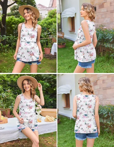 Vista 4 de Ekouaer Camisetas sin mangas de lactancia para mujer, paquete de 3