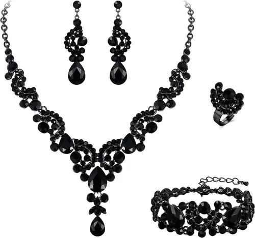 Vista 38 de Ever Faith - Conjunto de collar y aretes de lágrima con cristales de diamantes de imitación para novia, ondas florales