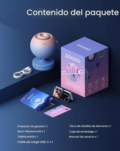 Vista 8 de POCOCO Proyector de Estrellas de Galaxia para Dormitorio con Discos de Película Óptica Reemplazables, Proyector Nocturno de Planetario Doméstico