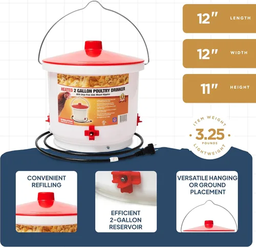 Vista 3 de Farm Innovators - Paquete de 2 bebederos térmicos para pollo, cubo para bebedero para aves de corral, 2 galones