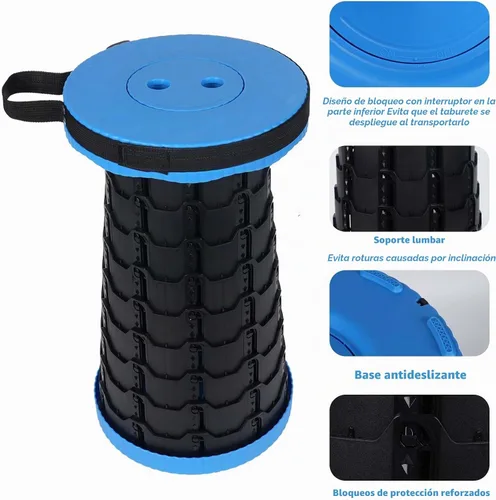 Vista 3 de Taburete plegable mejorado, silla plegable con bloqueo de interruptor, taburete de camping plegable plegable con capacidad de carga de 400 libras