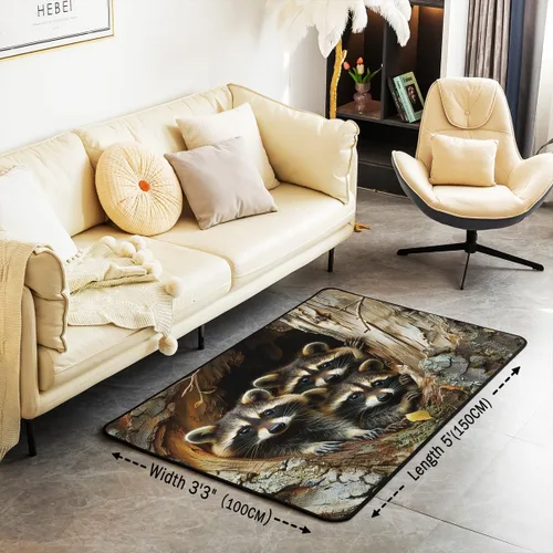 Vista 3 de Alfombra de mapache para sala de estar, dormitorio, alfombra de mapache de 3 x 5 pies, para niños y niñas, regalos de zarigüeya, alfombra decorativa