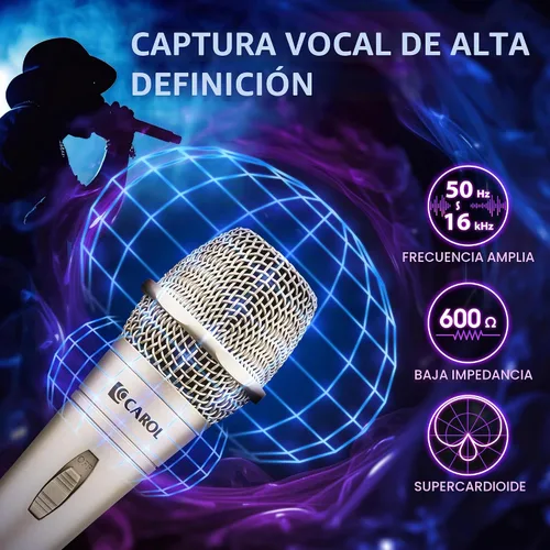 Vista 2 de CAROL E dur-916S - Micrófono vocal dorado XLR con cable para cantar, micrófono supercardioide dinámico con sistema de montaje de doble choque