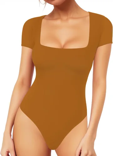 Vista 98 de MANGOPOP - Body de manga corta con cuello cuadrado para mujer