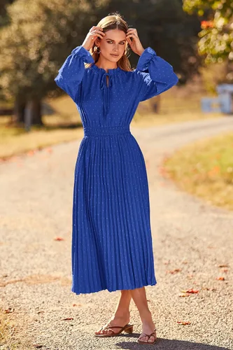 Vista 8 de PRETTYGARDEN Womens 2024 Fall Long Sleeve V Neck Swiss Dot Pleated A Line Flowy Dresses