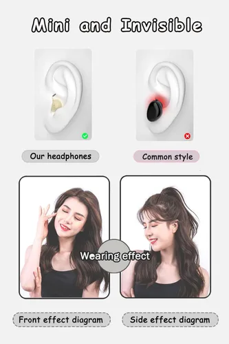 Vista 6 de Auriculares invisibles pequeños mini ocultos para trabajo, dormir, música (desnudo)