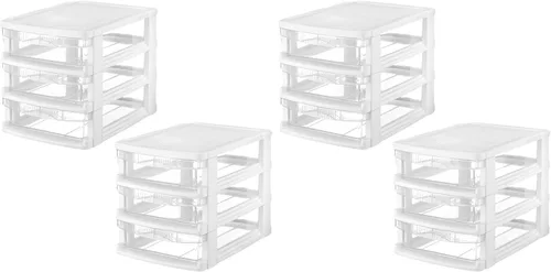 Vista 11 de Tribello Almacenamiento de plástico con 3 cajones, mini cajón, marco blanco con cajones transparentes para almacenamiento de manualidades, 10