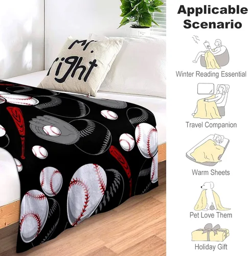 Vista 4 de Manta de fútbol súper suave, ligera y acogedora con impresión 3D de franela de béisbol y baloncesto para fanáticos del deporte, regalos para niños